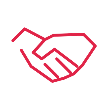Partnership handshake drawn as a outline icon with clean rounded lines.