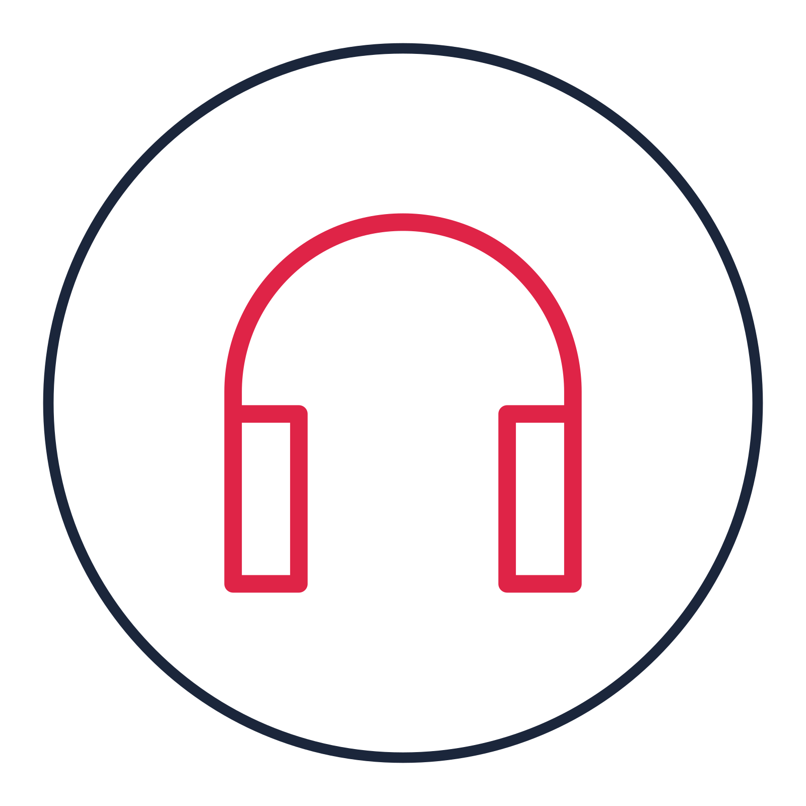 Over-ear headphones drawn as a medallion icon with clean rounded lines.