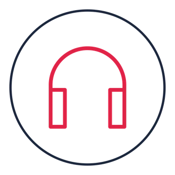 Over-ear headphones drawn as a medallion icon with clean rounded lines.