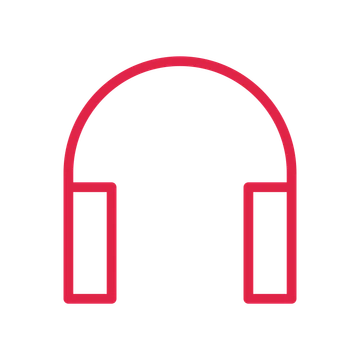 Over-ear headphones drawn as an outline icon with clean rounded lines.