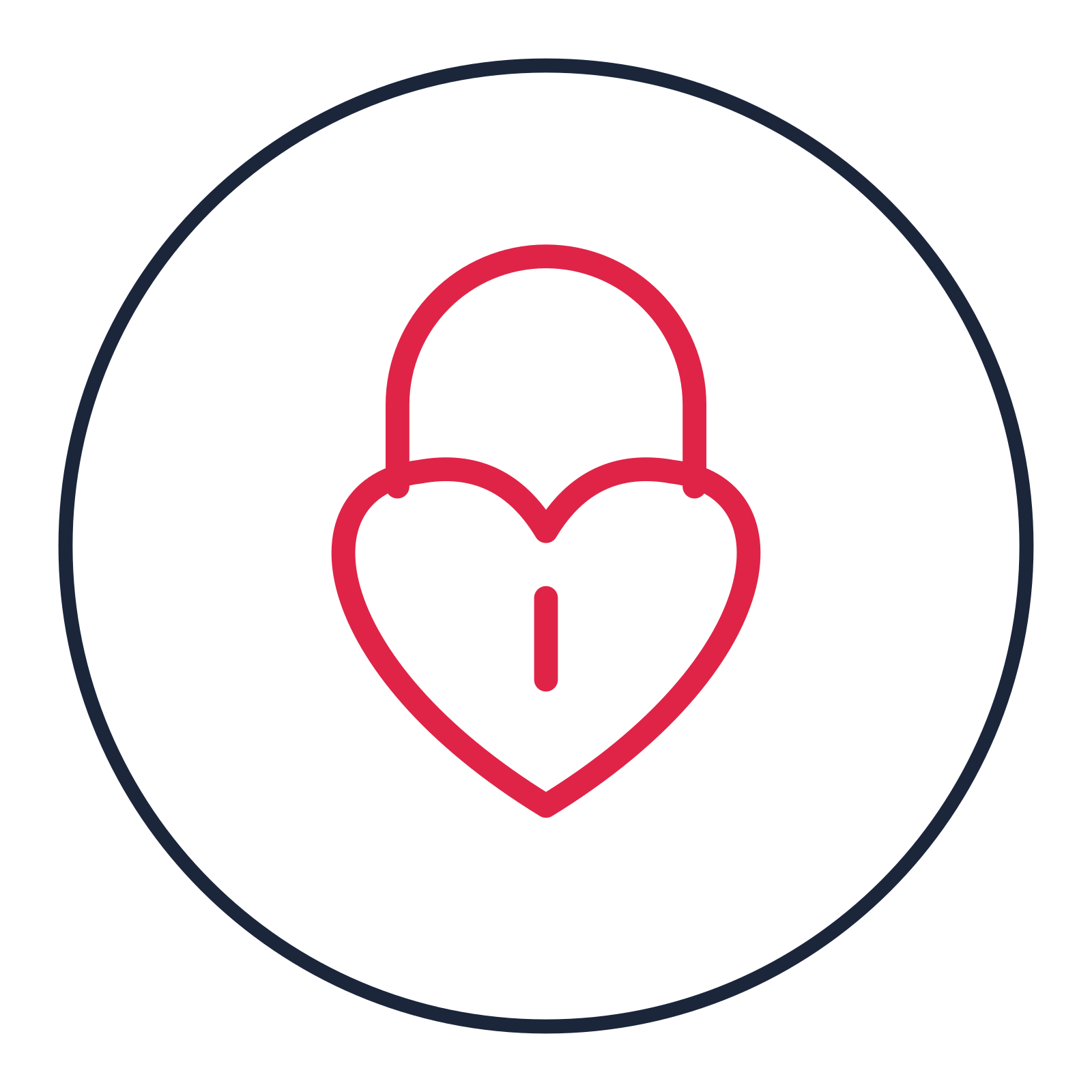 Heart-shaped padlock drawn as a medallion icon with clean rounded lines.