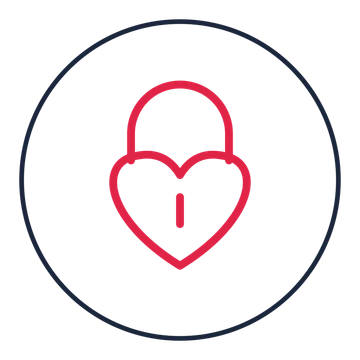 Heart-shaped padlock drawn as a medallion icon with clean rounded lines.