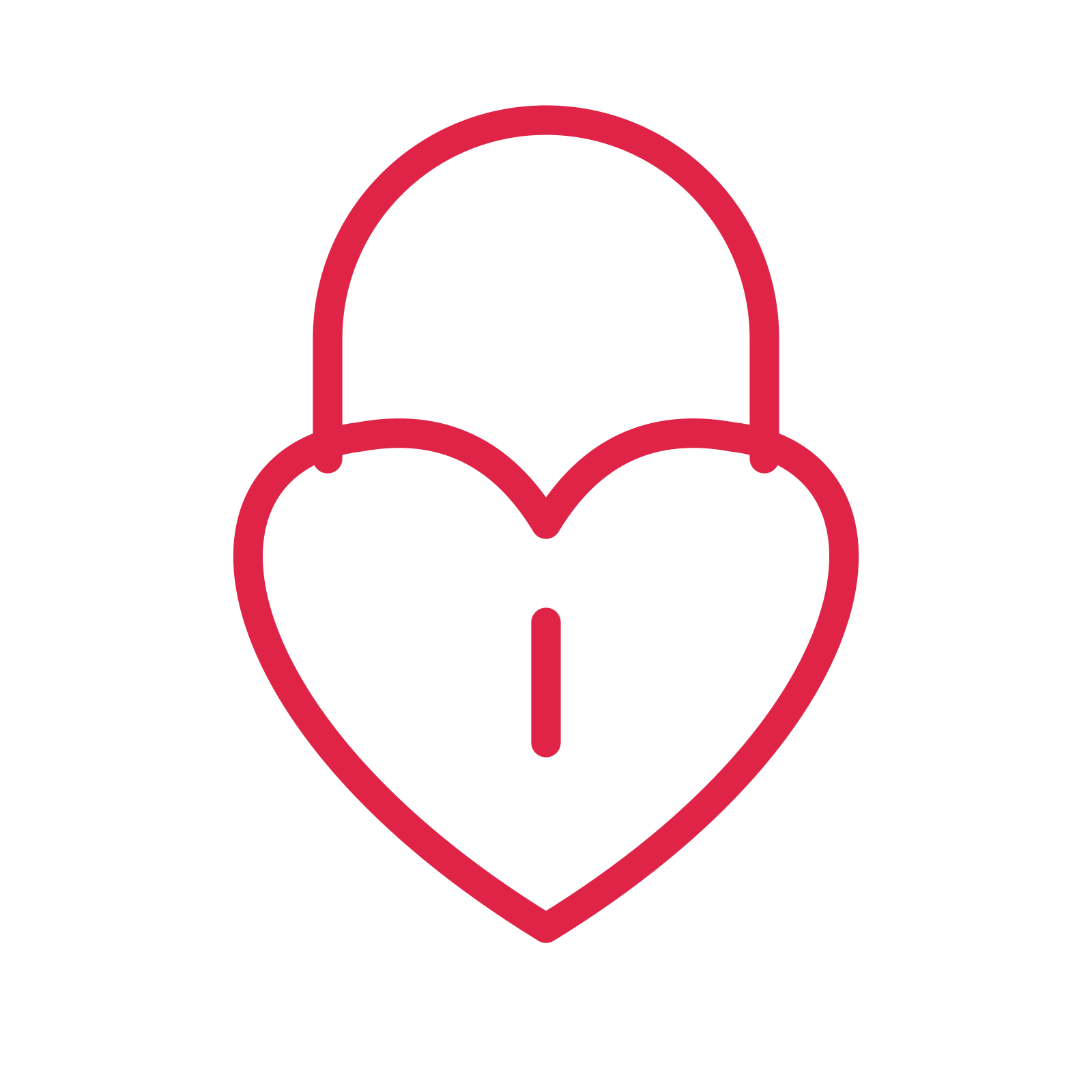 Heart-shaped padlock drawn as an outline icon with clean rounded lines.