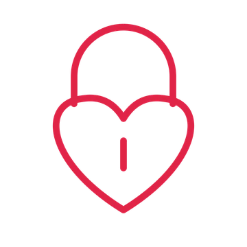 Heart-shaped padlock drawn as a outline icon with clean rounded lines.