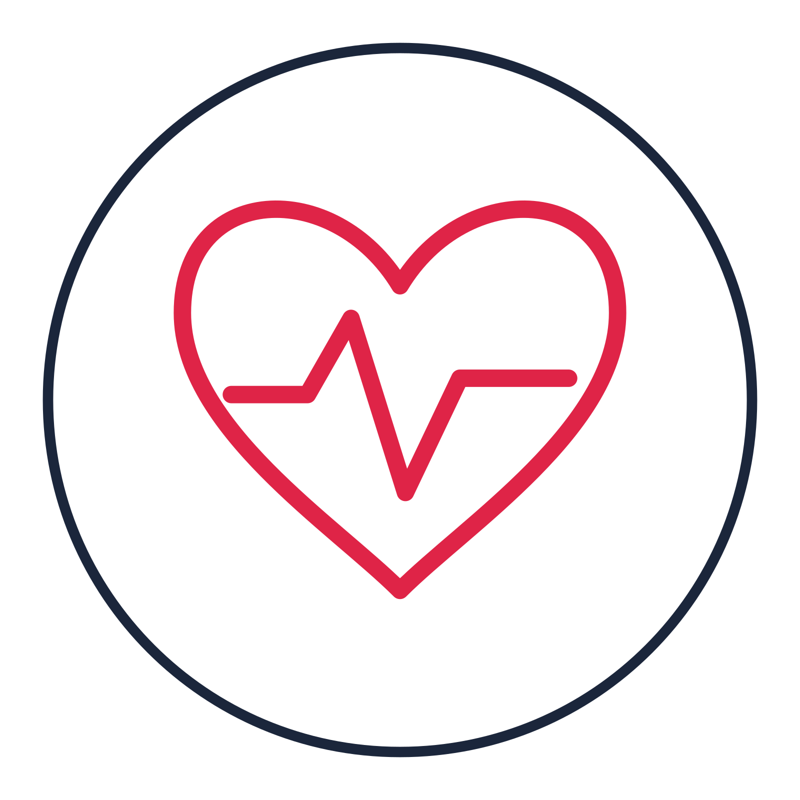 Heart with pulse line drawn as a medallion icon with clean rounded lines.