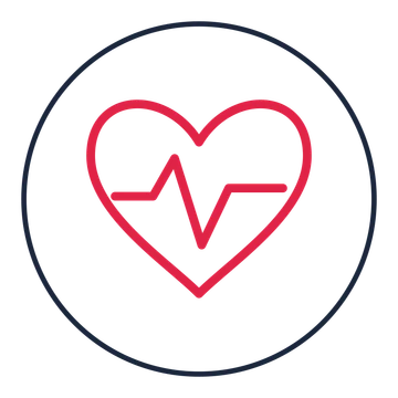 Heart with pulse line drawn as a medallion icon with clean rounded lines.