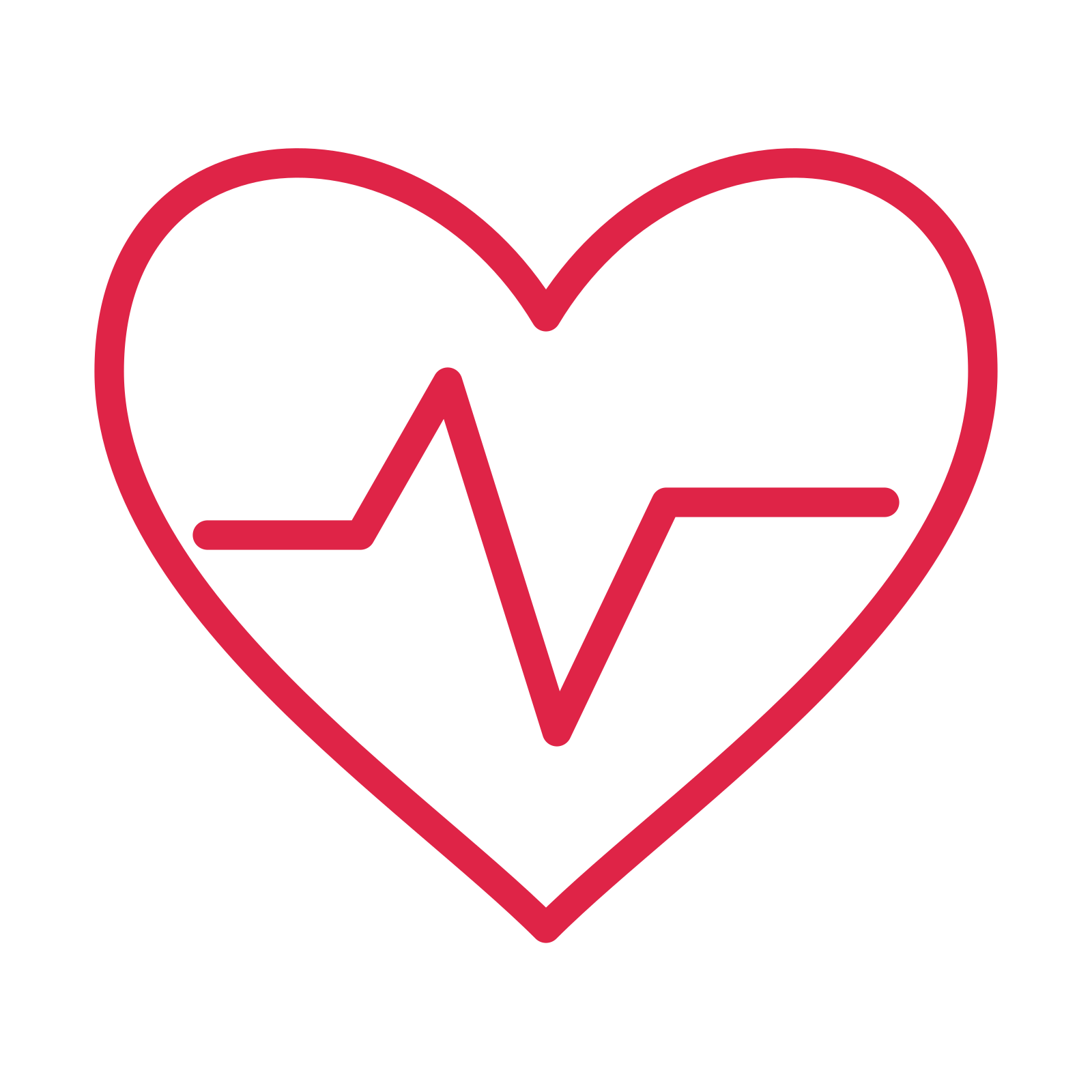 Heart with pulse line drawn as an outline icon with clean rounded lines.