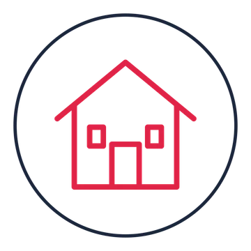 Home with front door drawn as a medallion icon with clean rounded lines.