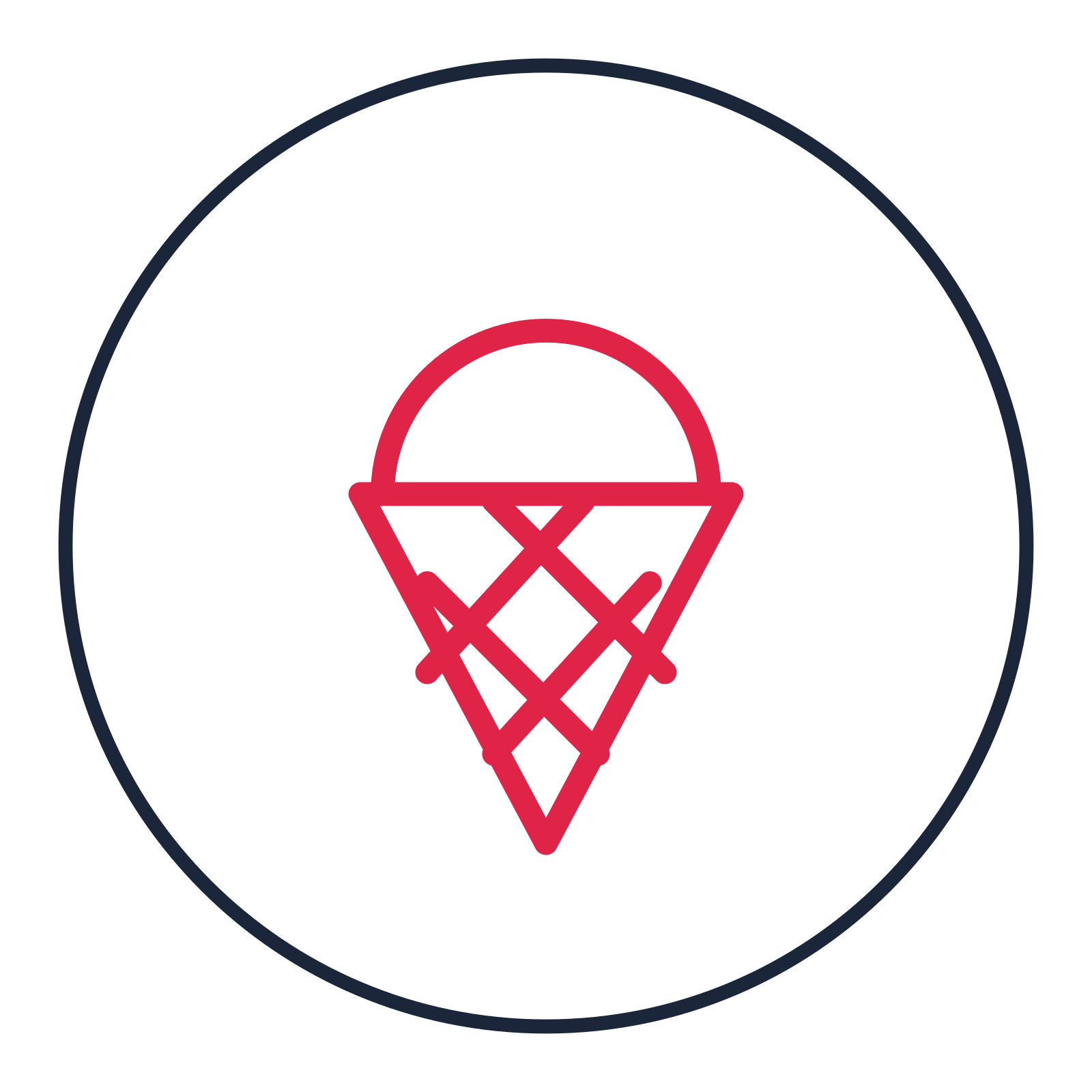 Ice cream cone drawn as a medallion icon with clean rounded lines.