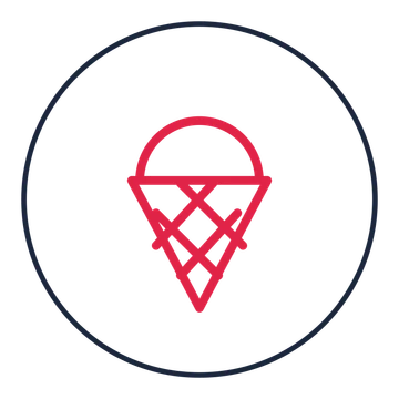 Ice cream cone drawn as a medallion icon with clean rounded lines.