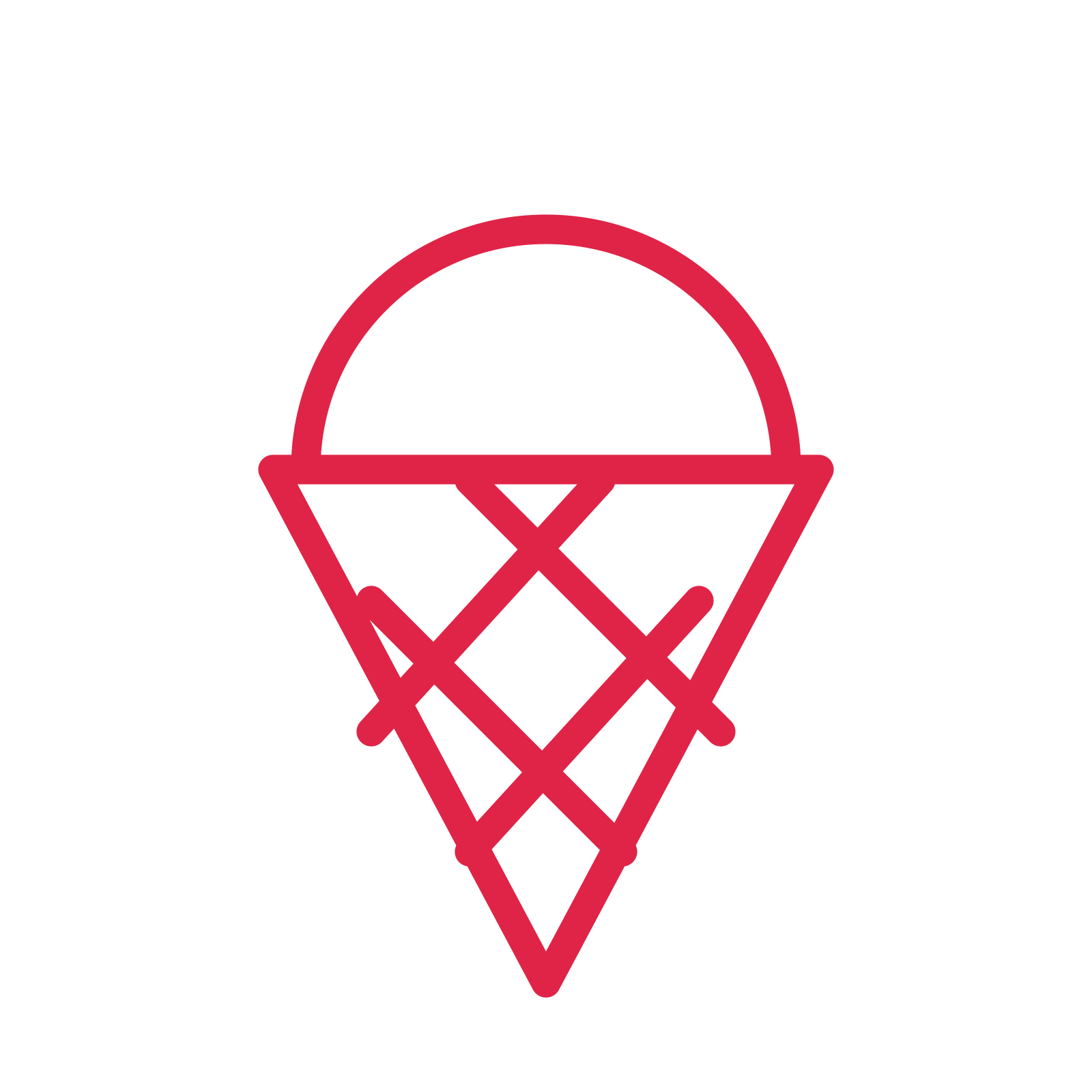 Ice cream cone drawn as an outline icon with clean rounded lines.