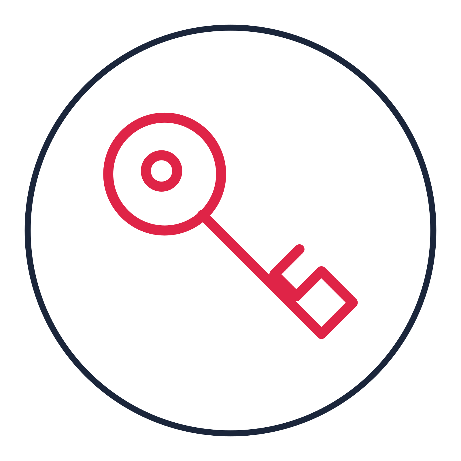 House key drawn as a medallion icon with clean rounded lines.