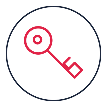 House key drawn as a medallion icon with clean rounded lines.