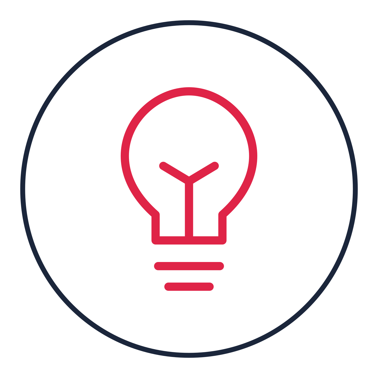 Idea light bulb drawn as a medallion icon with clean rounded lines.