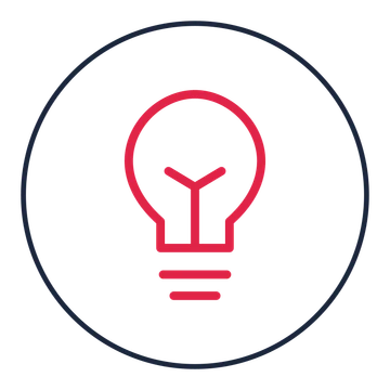 Idea light bulb drawn as a medallion icon with clean rounded lines.