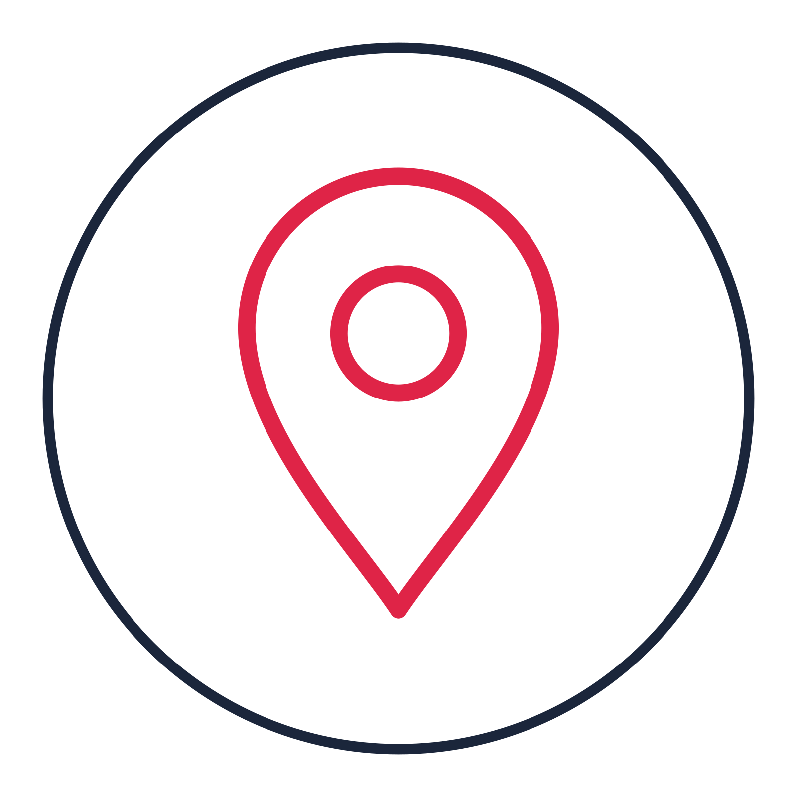 Map location pin drawn as a medallion icon with clean rounded lines.