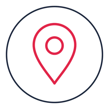 Map location pin drawn as a medallion icon with clean rounded lines.