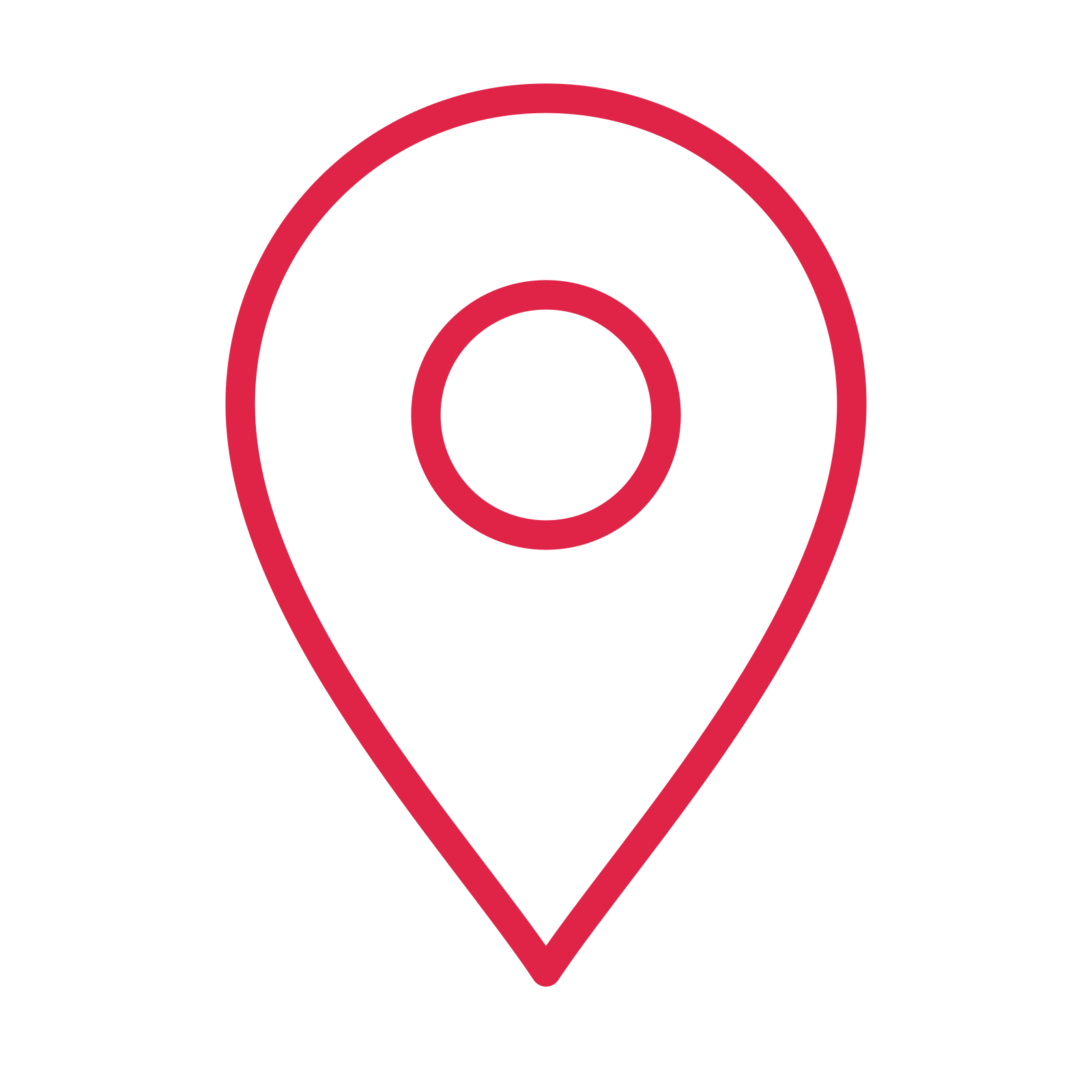 Map location pin drawn as an outline icon with clean rounded lines.