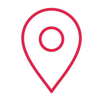 Map location pin drawn as an outline icon with clean rounded lines.