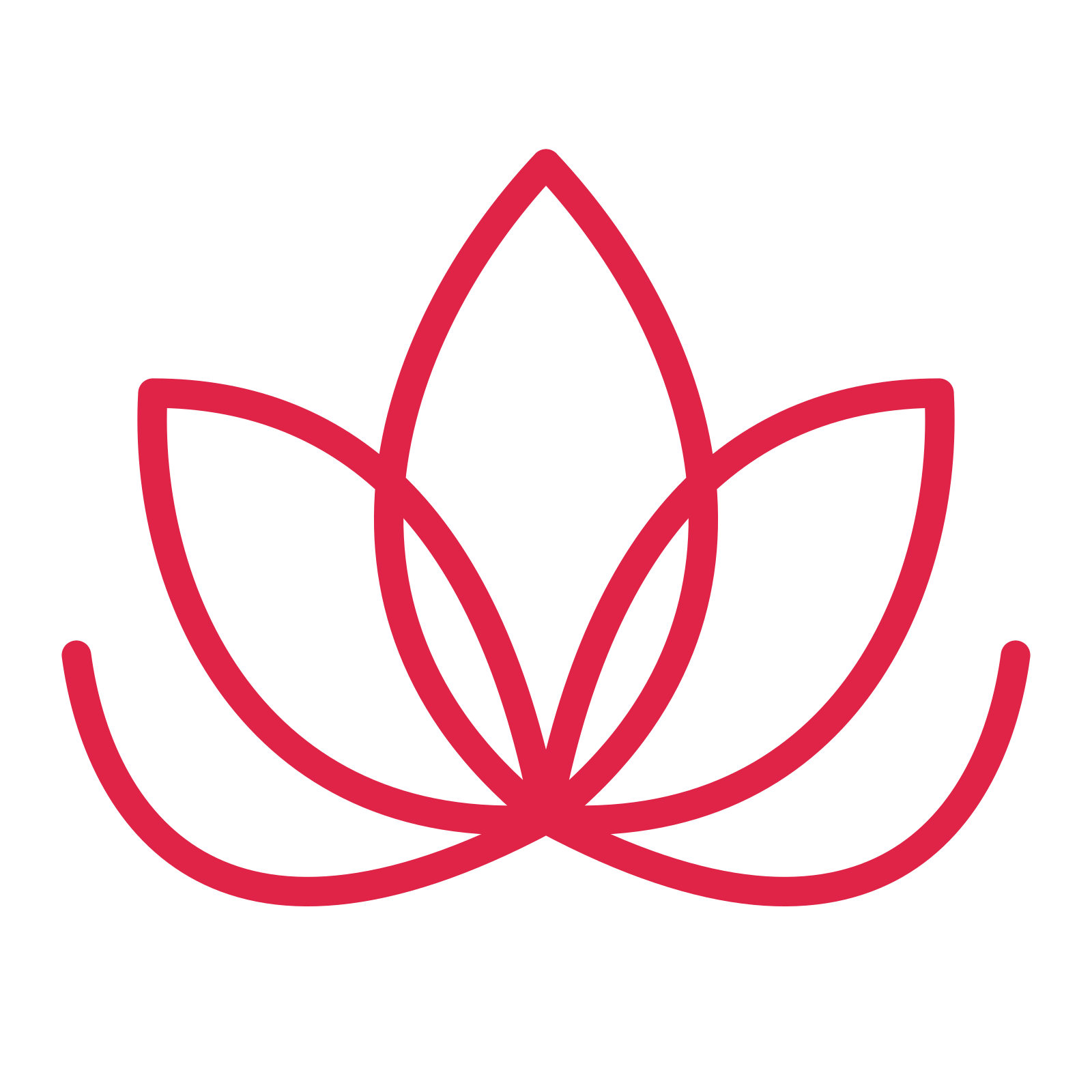 Lotus blossom drawn as an outline icon with clean rounded lines.