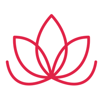 Lotus blossom drawn as an outline icon with clean rounded lines.