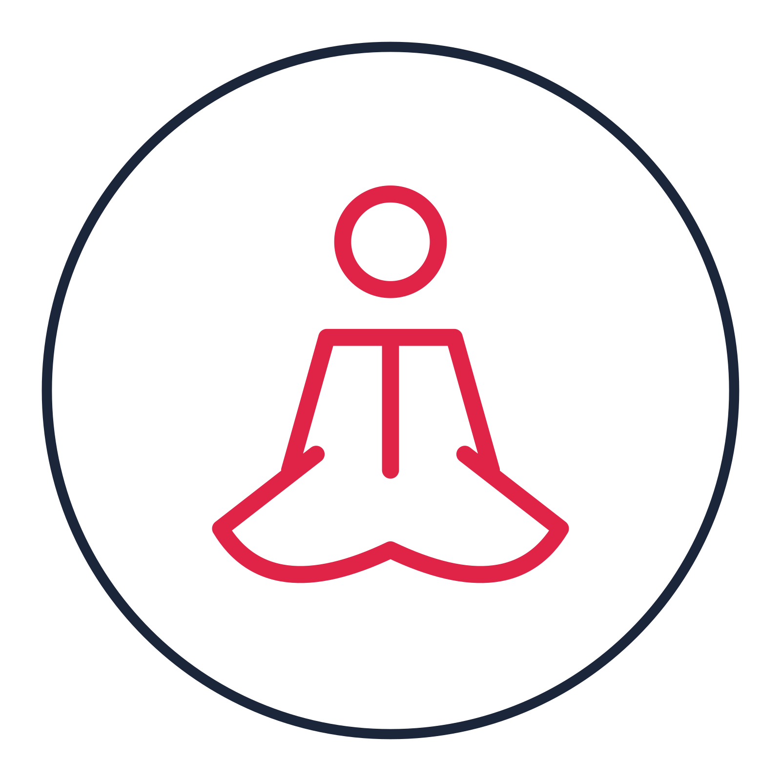 Meditation pose drawn as a medallion icon with clean rounded lines.