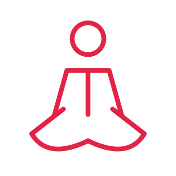 Meditation pose drawn as an outline icon with clean rounded lines.
