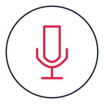 Stage microphone drawn as a medallion icon with clean rounded lines.