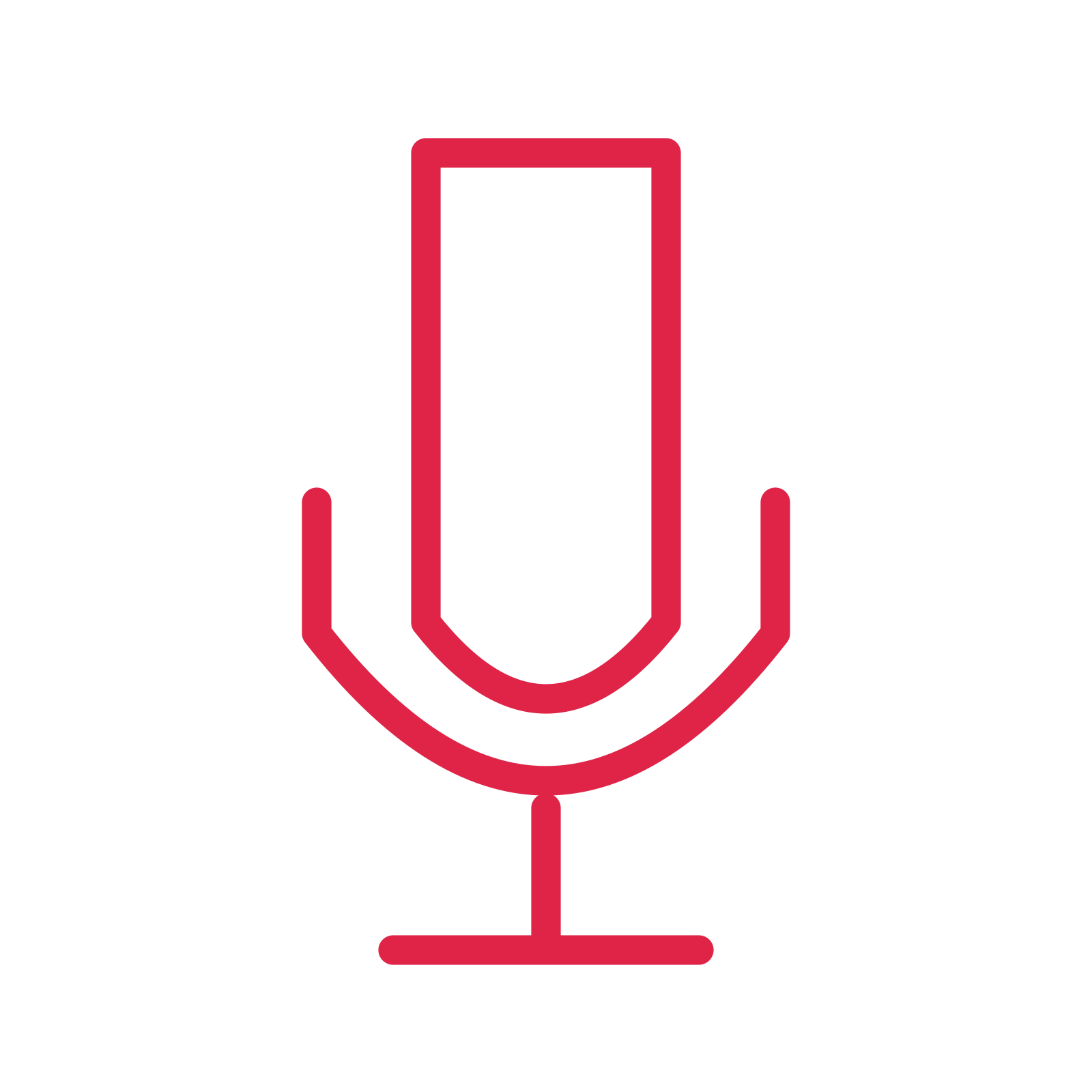 Stage microphone drawn as an outline icon with clean rounded lines.