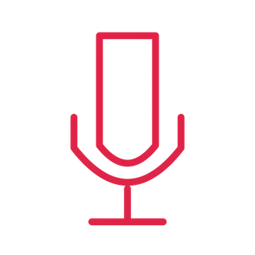 Stage microphone drawn as an outline icon with clean rounded lines.