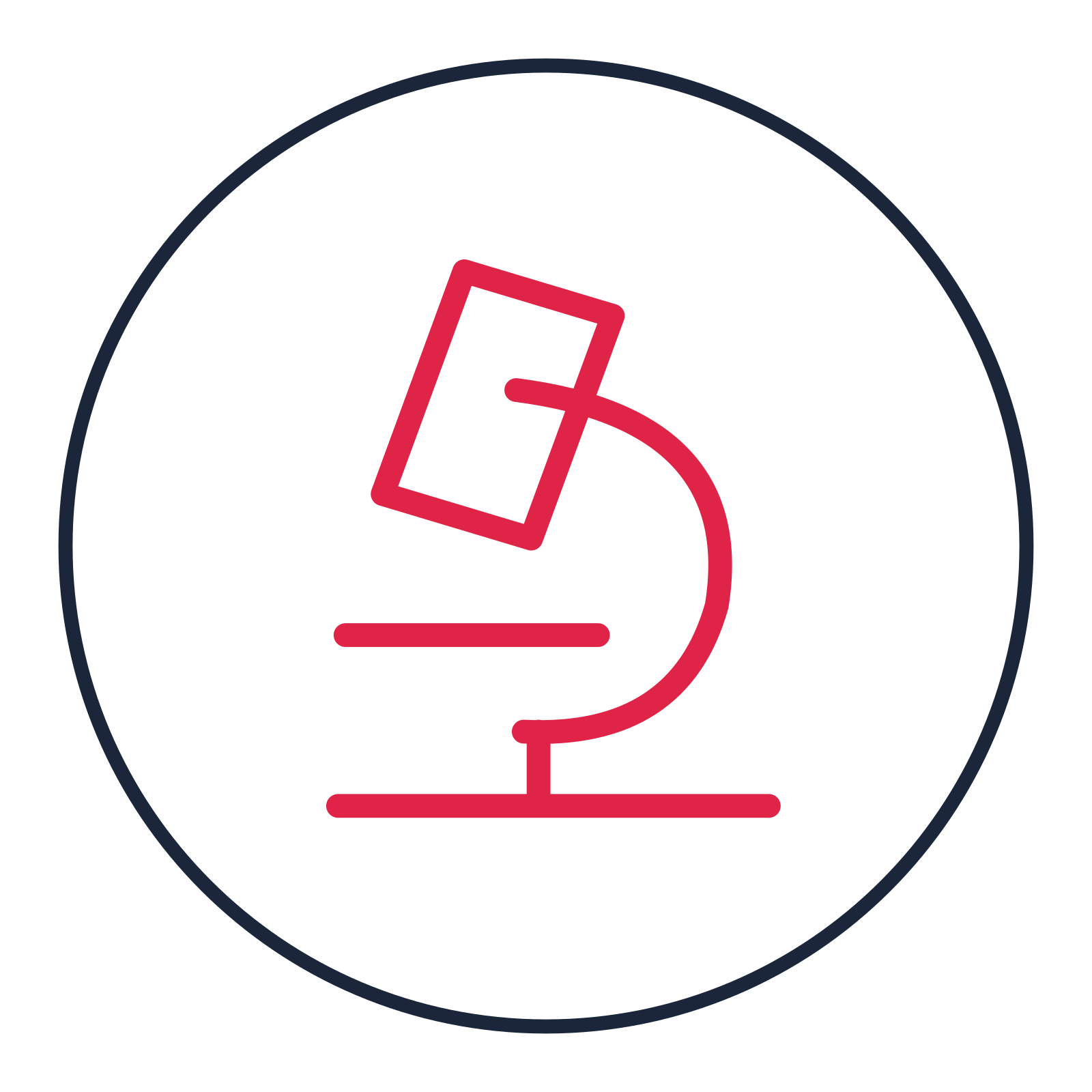 Laboratory microscope drawn as a medallion icon with clean rounded lines.
