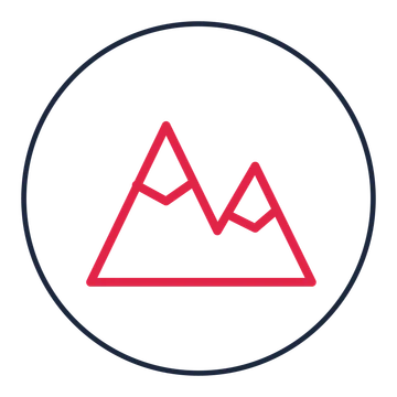 Two mountain peaks drawn as a medallion icon with clean rounded lines.