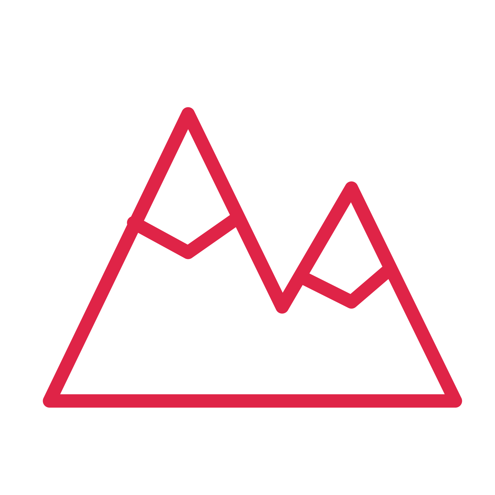 Two mountain peaks drawn as an outline icon with clean rounded lines.