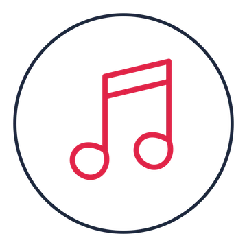 Paired music notes drawn as a medallion icon with clean rounded lines.
