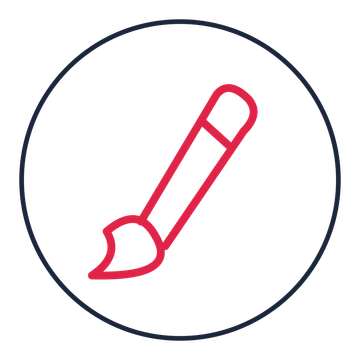 Artist paintbrush drawn as a medallion icon with clean rounded lines.