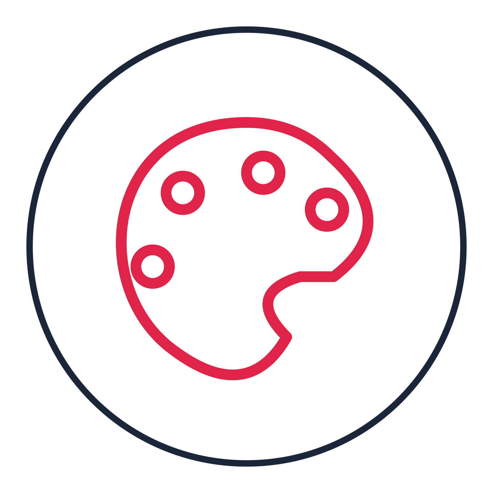 Painter palette drawn as a medallion icon with clean rounded lines.