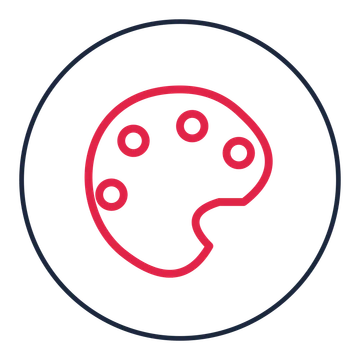 Painter palette drawn as a medallion icon with clean rounded lines.