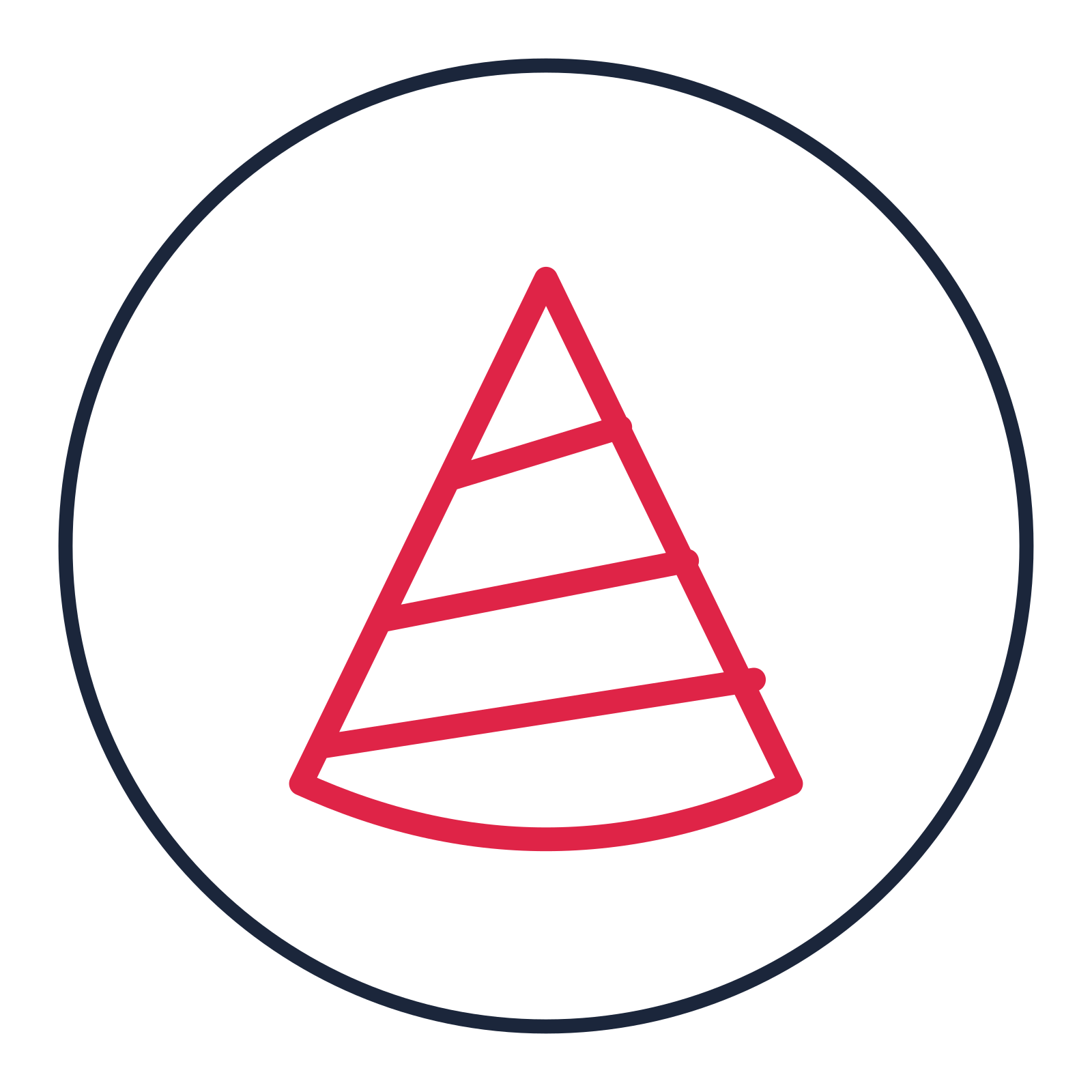 Striped party hat drawn as a medallion icon with clean rounded lines.