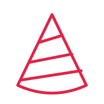 Striped party hat drawn as an outline icon with clean rounded lines.