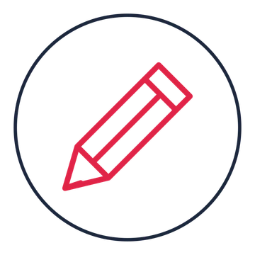 Sharpened pencil drawn as a medallion icon with clean rounded lines.