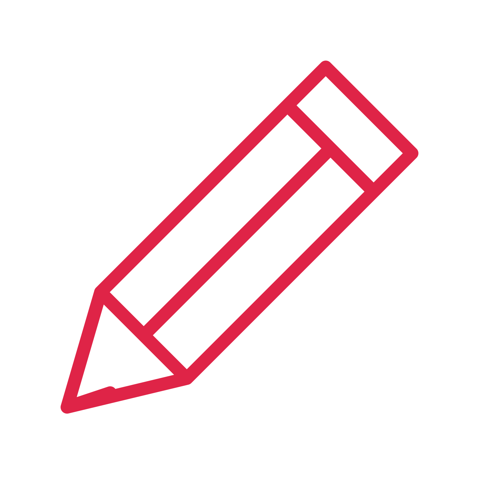 Sharpened pencil drawn as an outline icon with clean rounded lines.
