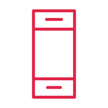 Smartphone drawn as an outline icon with clean rounded lines.