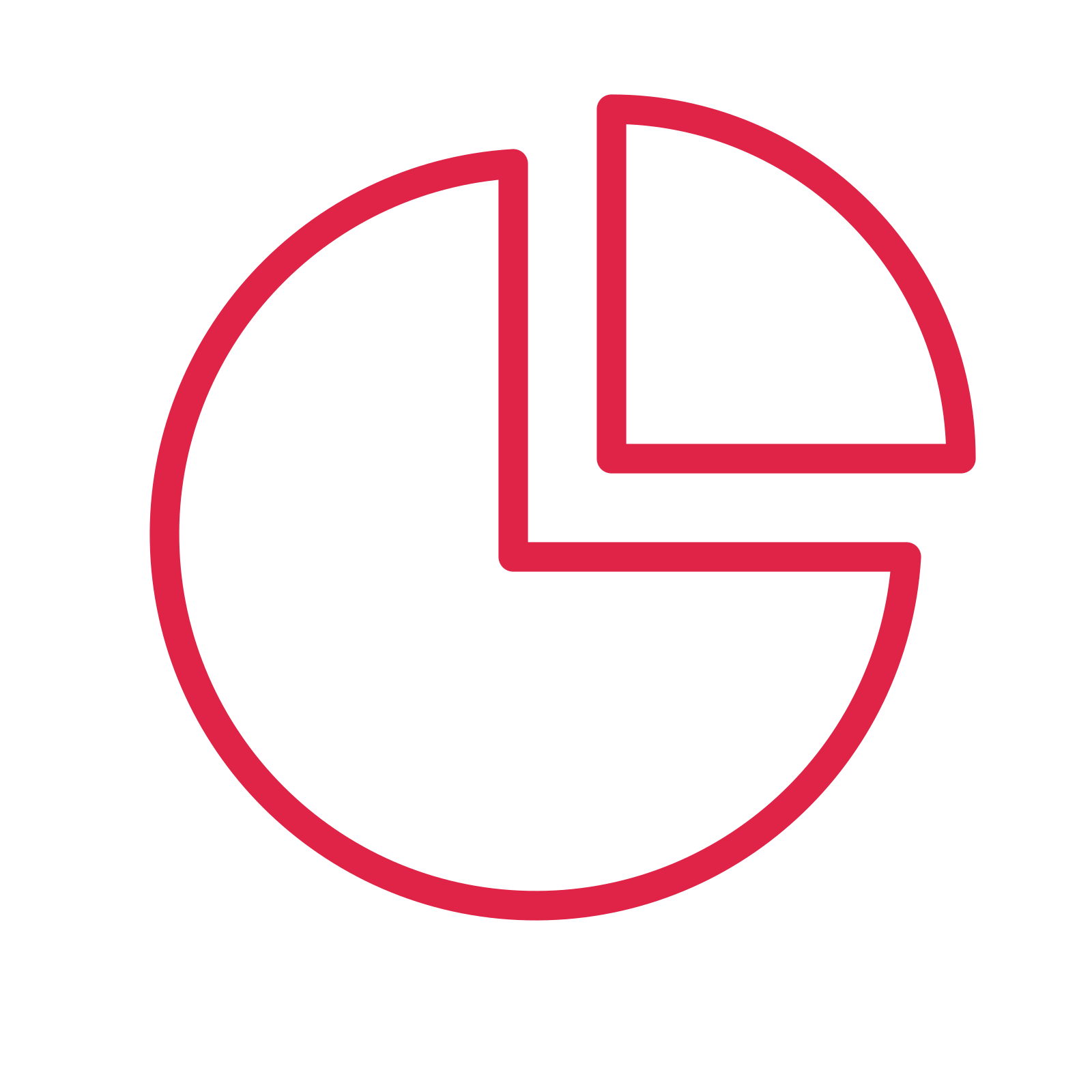 Segmented pie chart drawn as an outline icon with clean rounded lines.