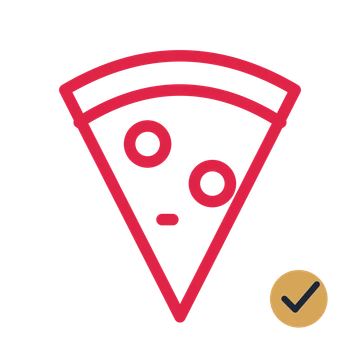 Pizza slice drawn as an accent icon with clean rounded lines.