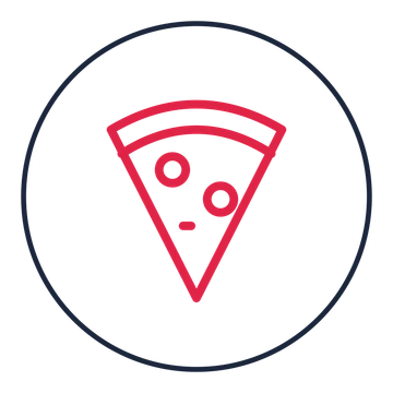 Pizza slice drawn as a medallion icon with clean rounded lines.