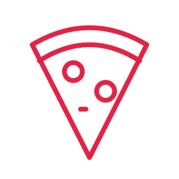 Pizza slice drawn as an outline icon with clean rounded lines.