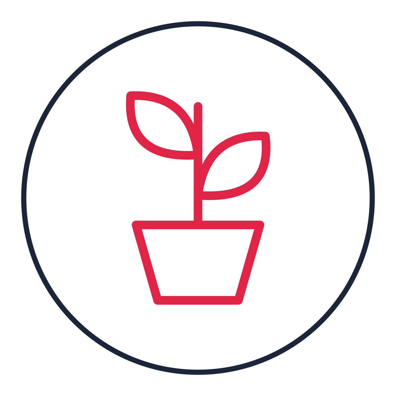Indoor plant pot drawn as a medallion icon with clean rounded lines.