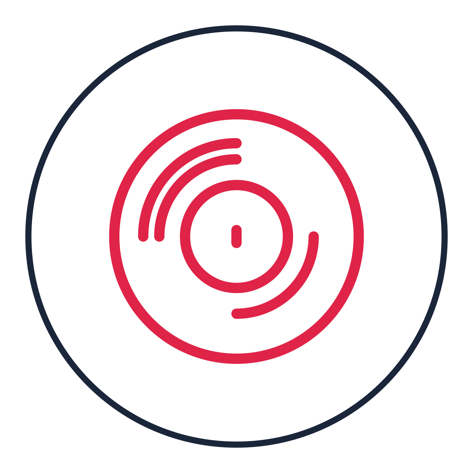 Vinyl record drawn as a medallion icon with clean rounded lines.
