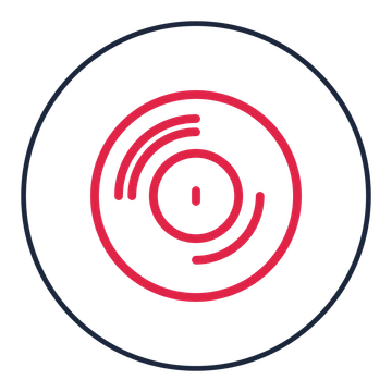 Vinyl record drawn as a medallion icon with clean rounded lines.