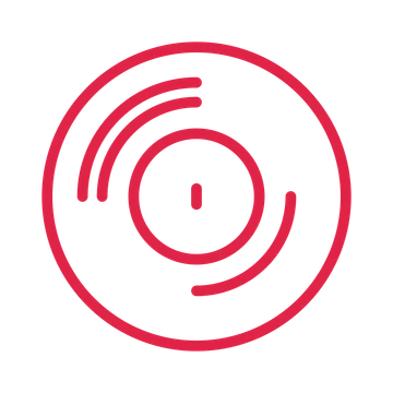Vinyl record drawn as an outline icon with clean rounded lines.